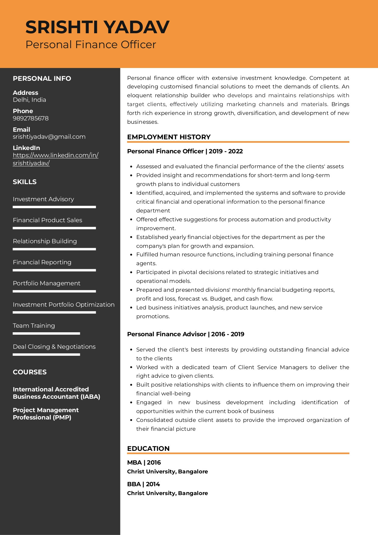 Sample Resume for Equity Dealer India Sample Resumes and Cvs by Industry Resumod