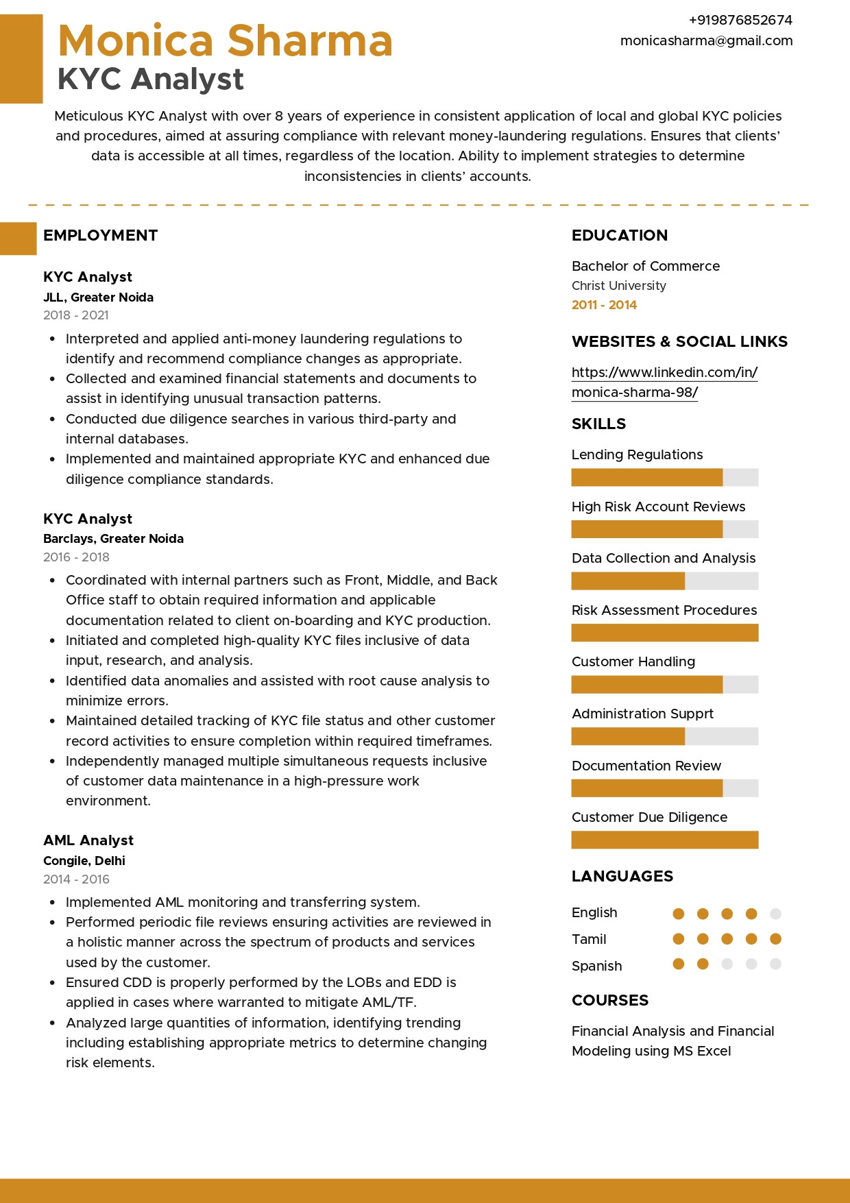 Sample Resume for Equity Dealer India Sample Resumes and Cvs by Industry Resumod