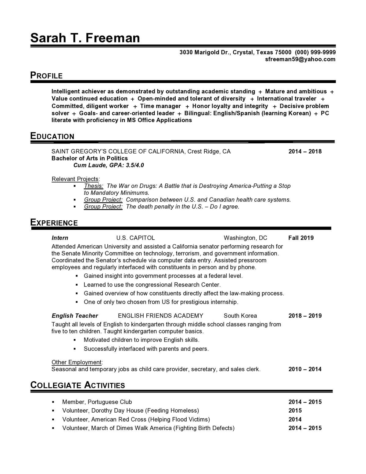 Sample Resume for Government Job In India Government Entry Level Resume Samples Templates Vault.com