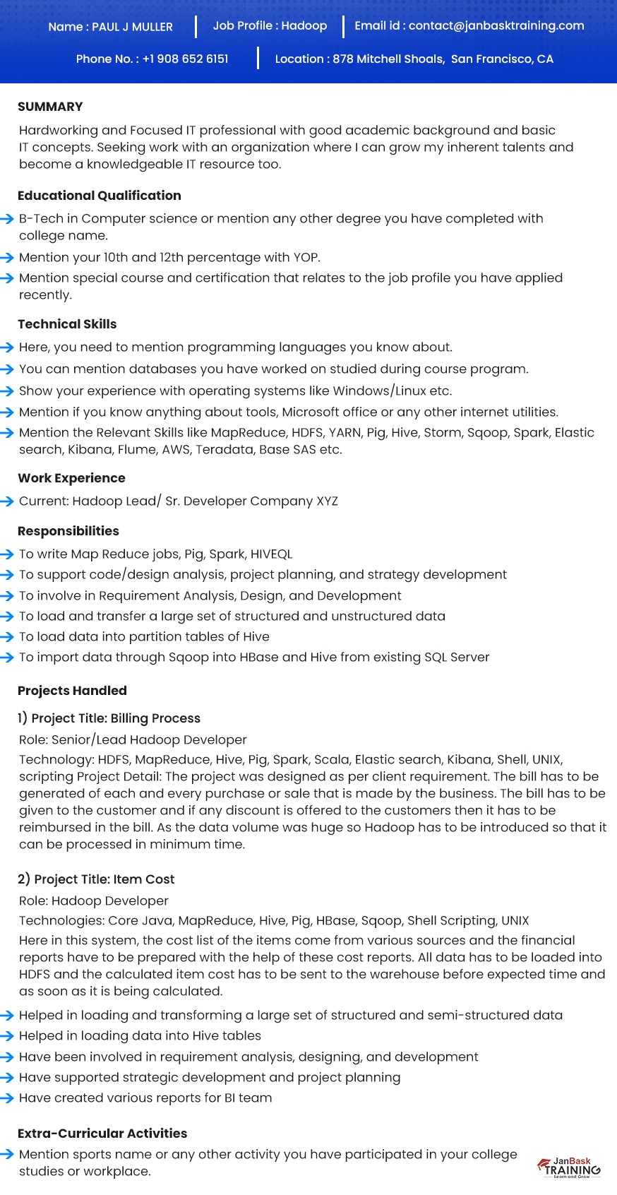 Sample Resume for Hadoop Developer Entry Level Position Chief Elements Of A Professional Hadoop Resume In 2022