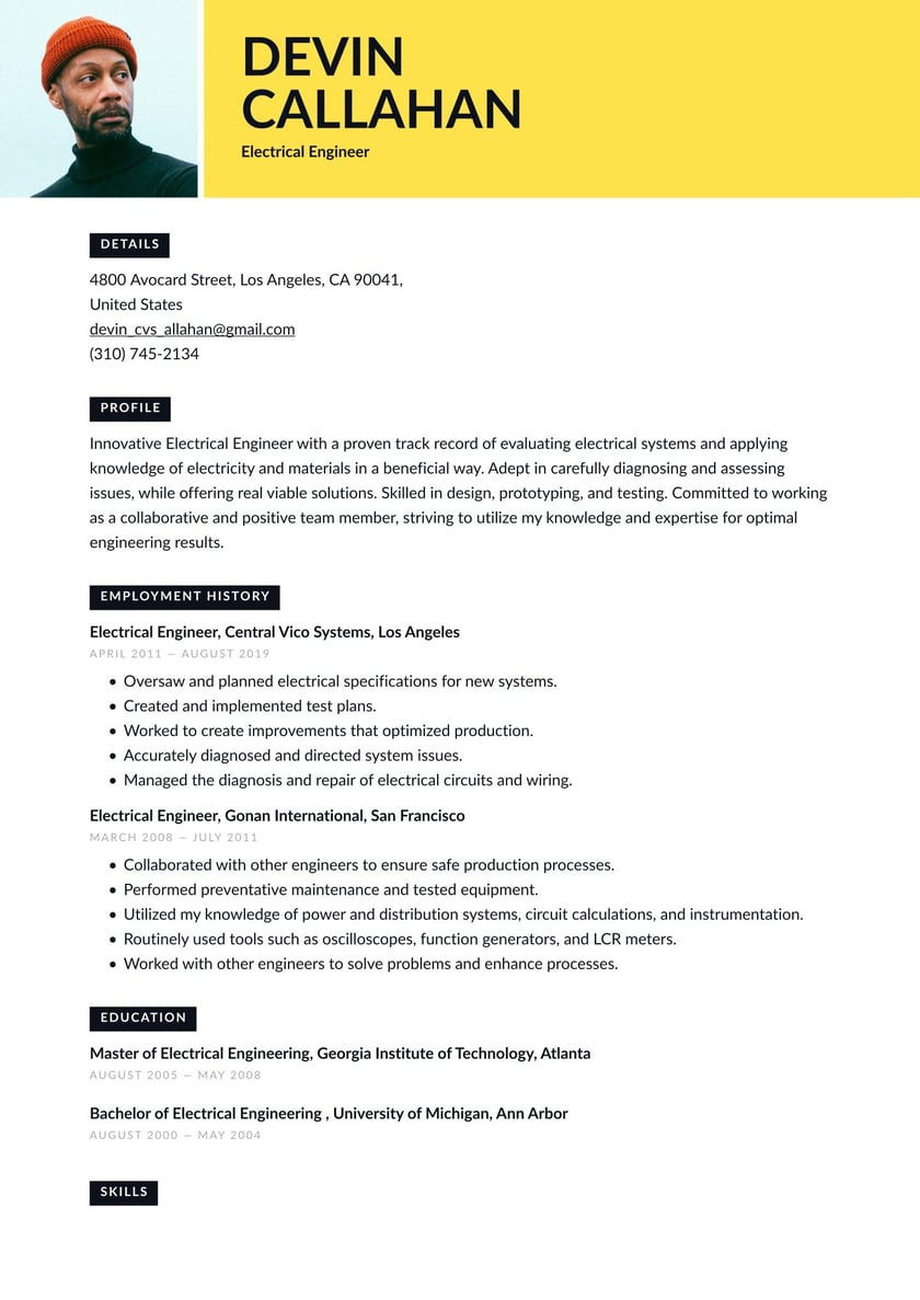 Sample Resume for Junior Electrical Engineer Electrical Engineering Resume Example & Writing Guide Â· Resume.io