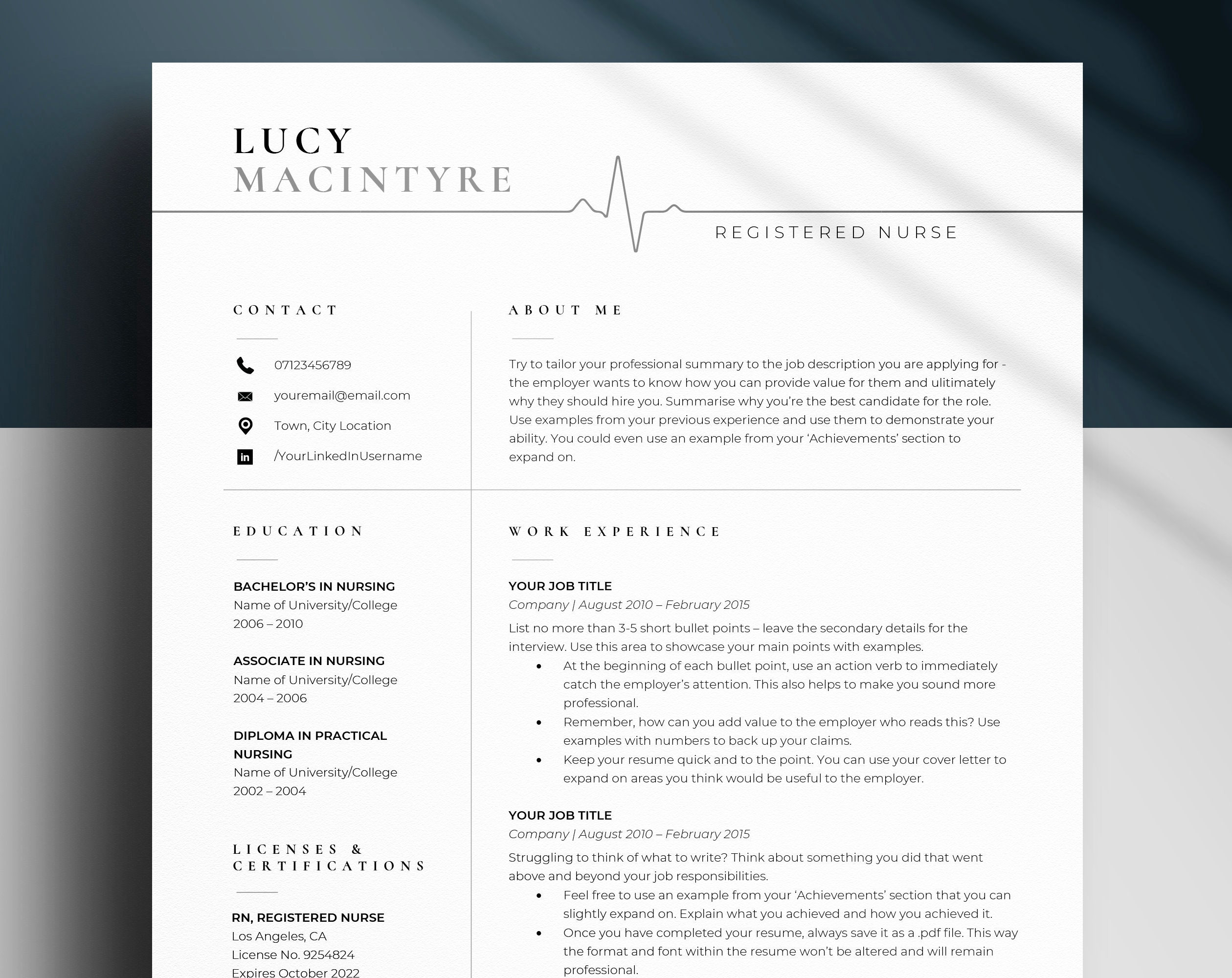 Sample Resume for New Grad Registered Nurse New Grad Nurse Resume Template Nursing Cv Registered Nurse – Etsy