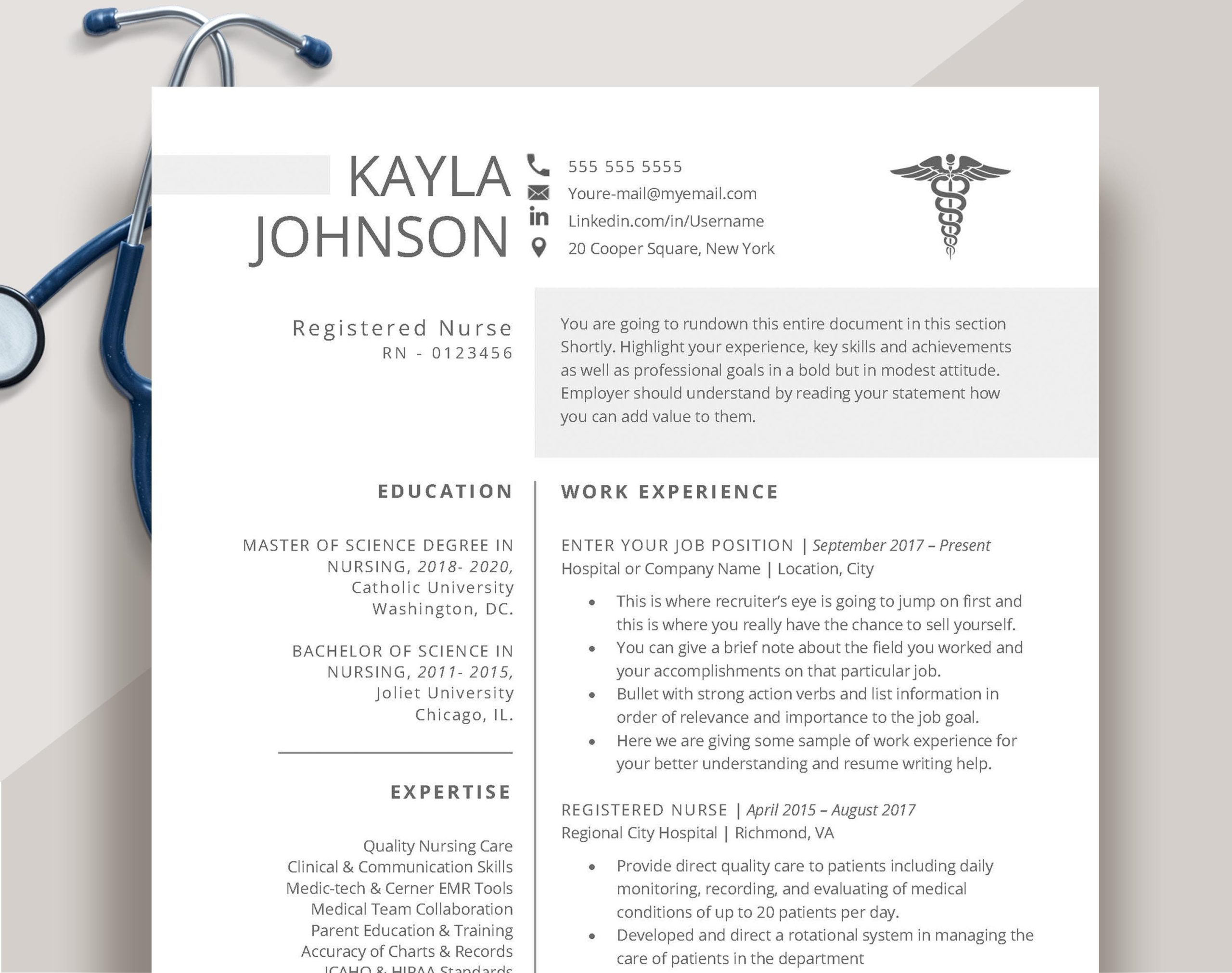 Sample Resume for New Grad Registered Nurse Rn Resume Template Nurse Resume Template New Grad Nurse – Etsy