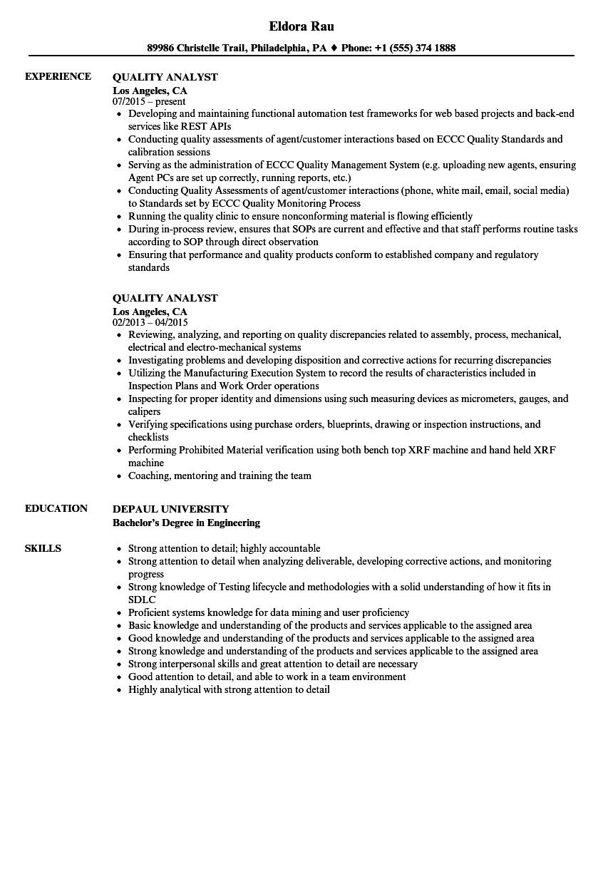Sample Resume for Quality Analyst In Bpo Sample Resume for Bpo Non Voice