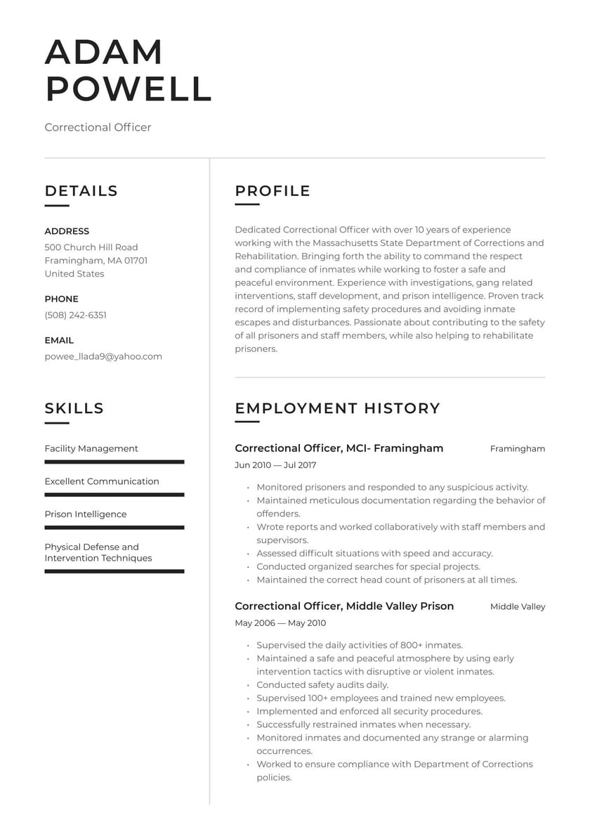 Sample Resume for Recently Released Inmates Correctional Officer Resume Examples & Writing Tips 2021 (free Guide)
