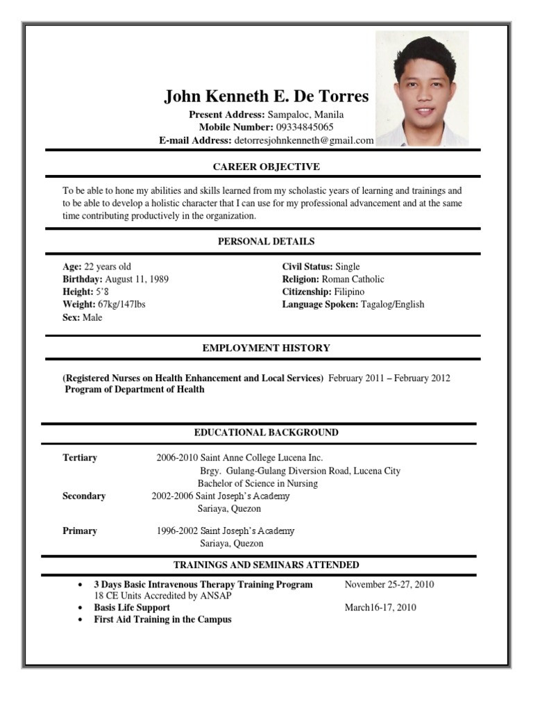 Sample Resume for Registered Nurse In Philippines Cv Nurse – Ph.kenneth… Pdf Nursing Philippines