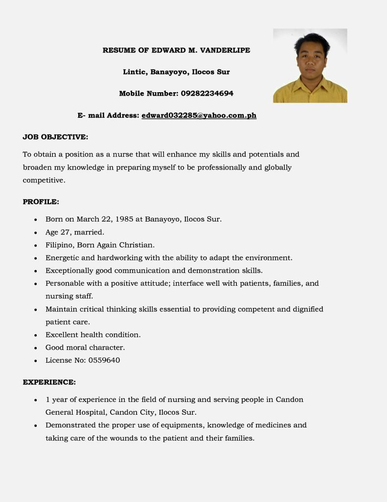 Sample Resume for Registered Nurse In Philippines Resume Sample for Fresh Graduate Proper Curriculum Vitae Sample …