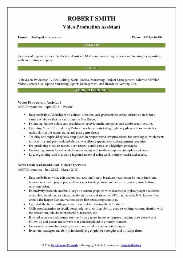 Sample Resume for Sales assistant with No Experience Production assistant Resume No Experience Best