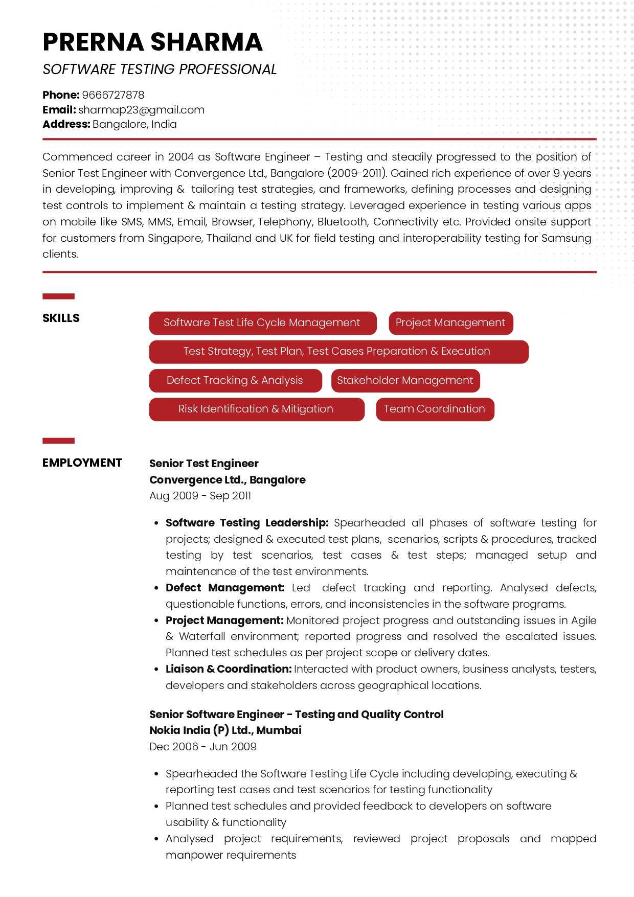 Sample Resume for Senior Automation Tester Sample Resume Of software Testing Professional with Career Break …