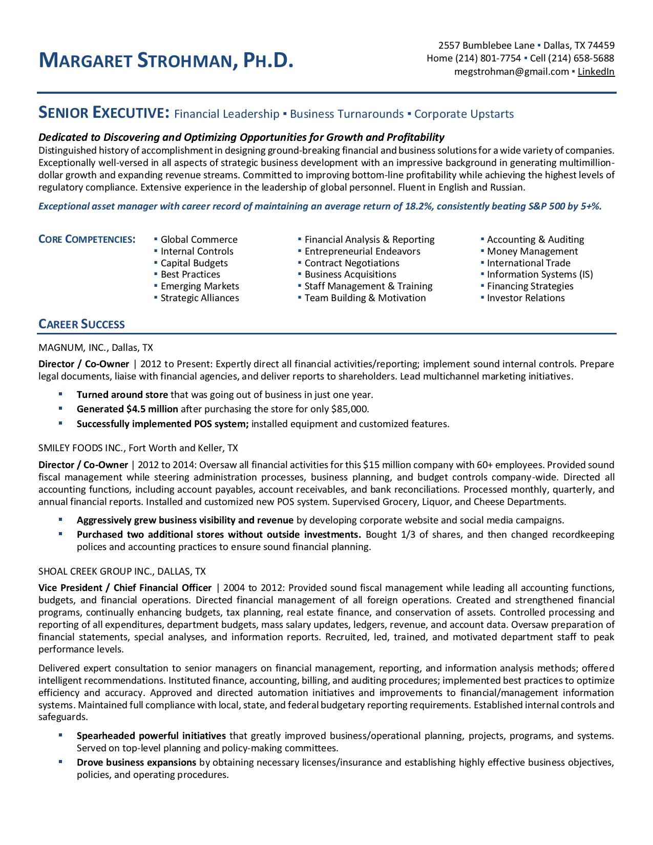 Sample Resume for Senior Contract Specialist Samples – Executive Resume Services