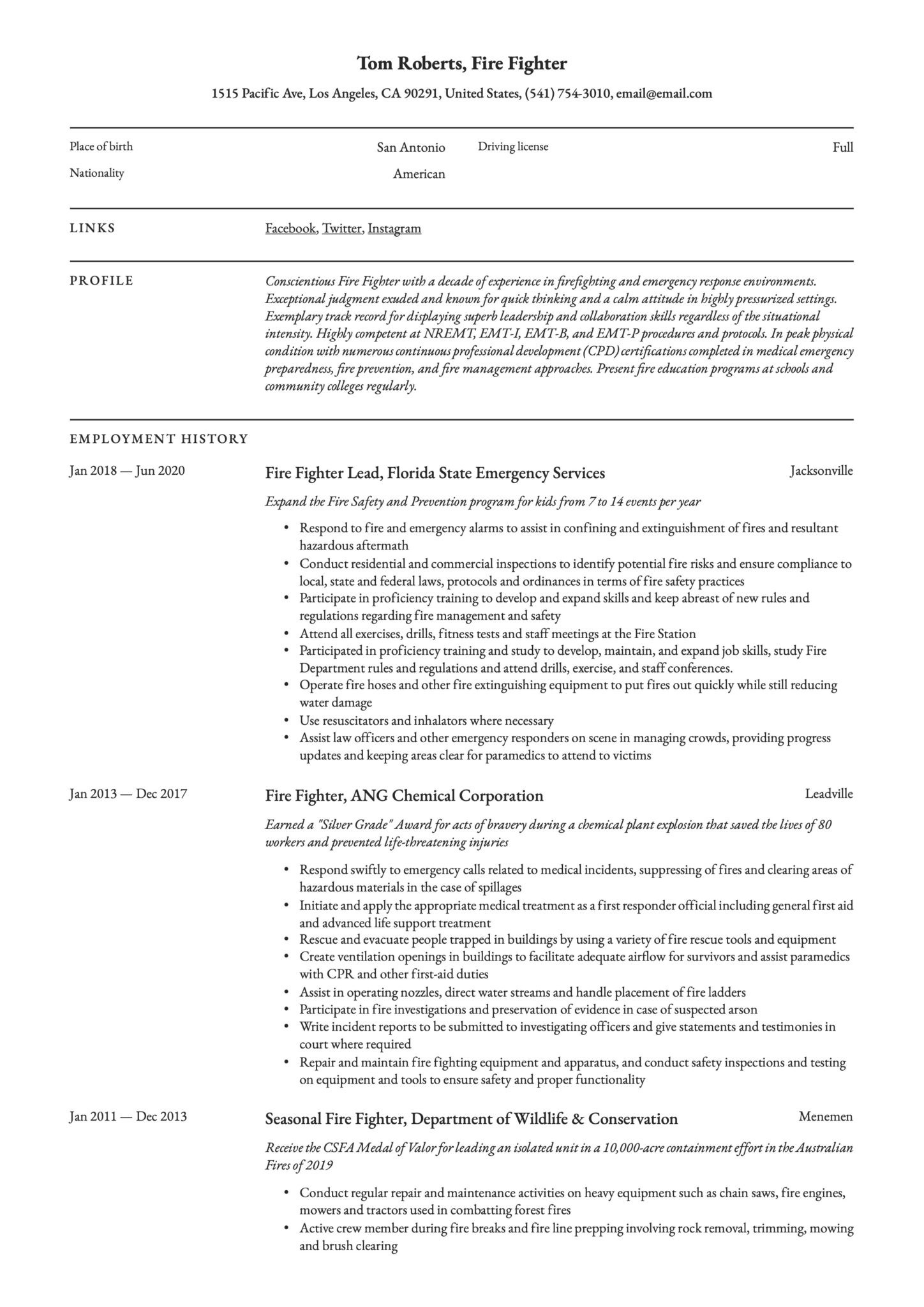 Sample Resume for Usa Jobs Fire Firefighter Resume & Writing Guide  17 Templates 2022