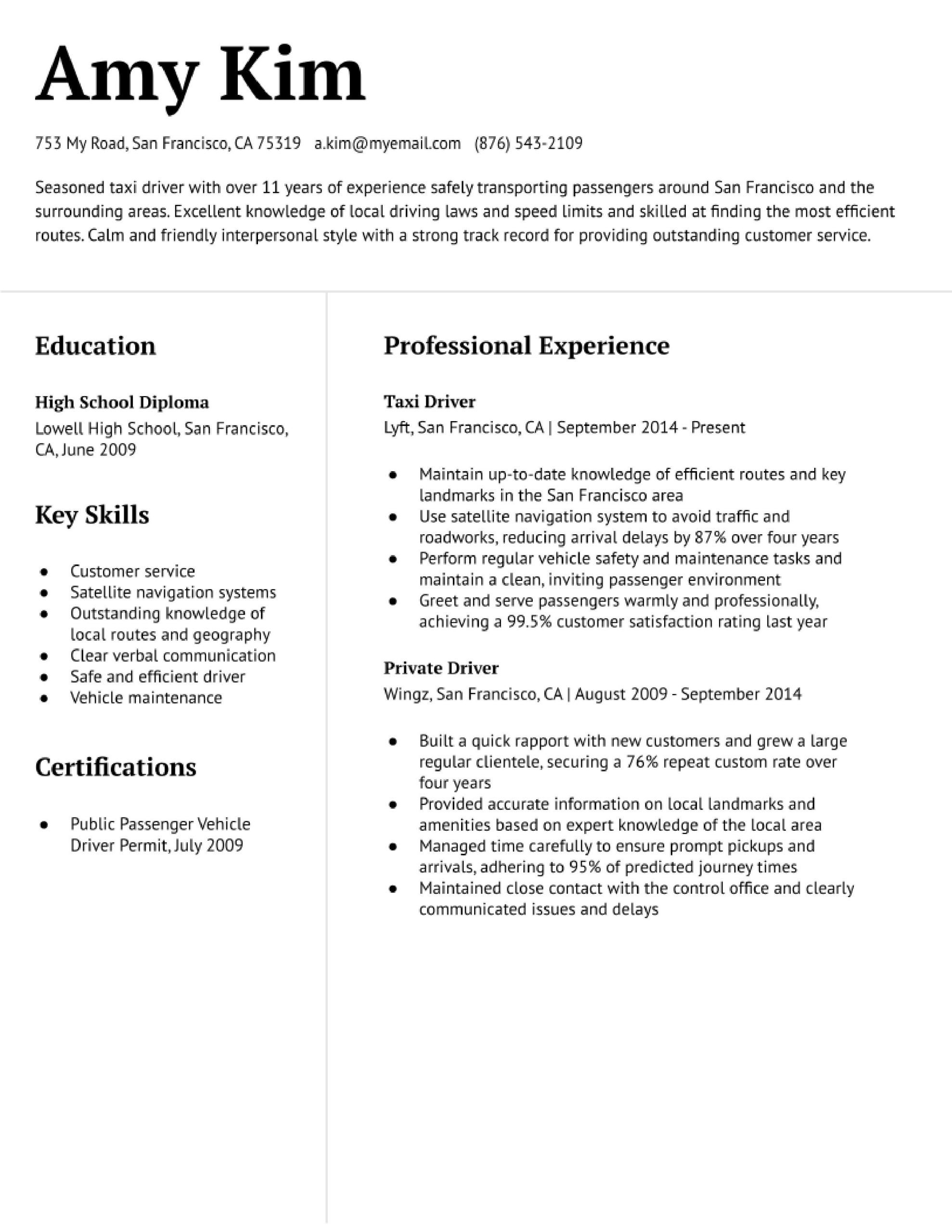 Sample Resume for Van Driver for Retirement Community Uber Driver Resume Examples In 2022 – Resumebuilder.com