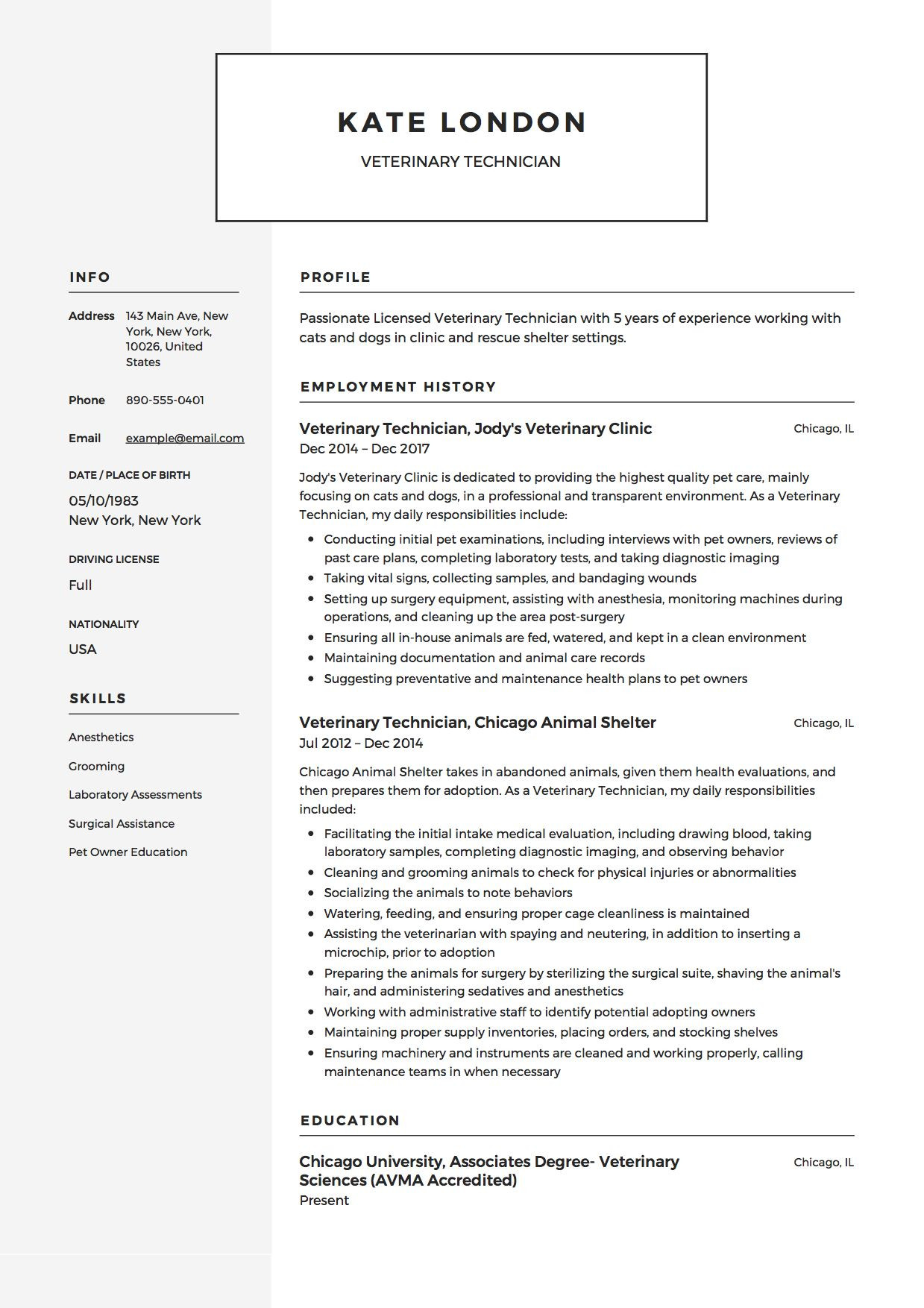 Sample Resume for Vet assistant Job Veterinary Technician Resume Example Veterinary Technician …