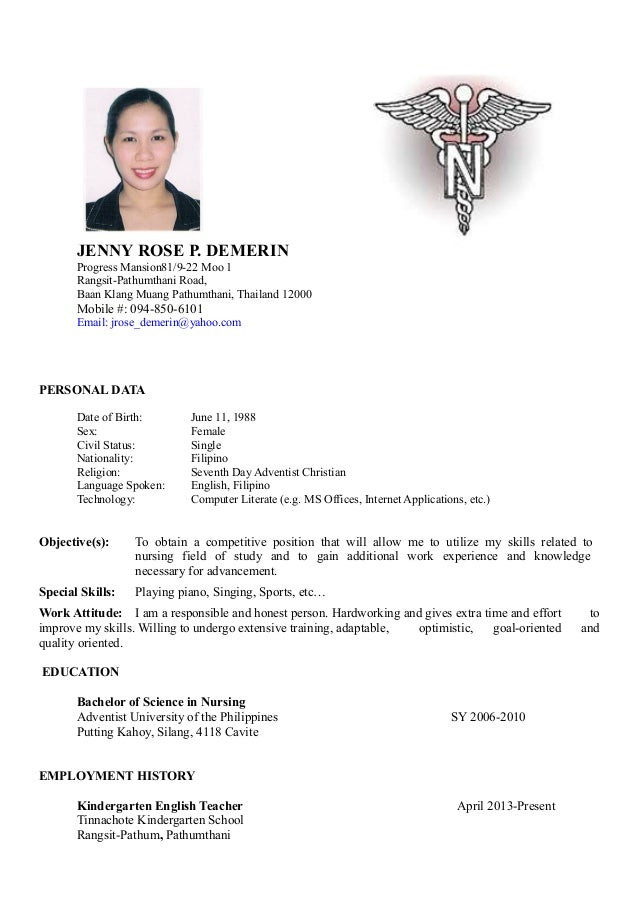 Sample Resume format for Nurses In the Philippines Curriculum Vitae Nurse Philippines