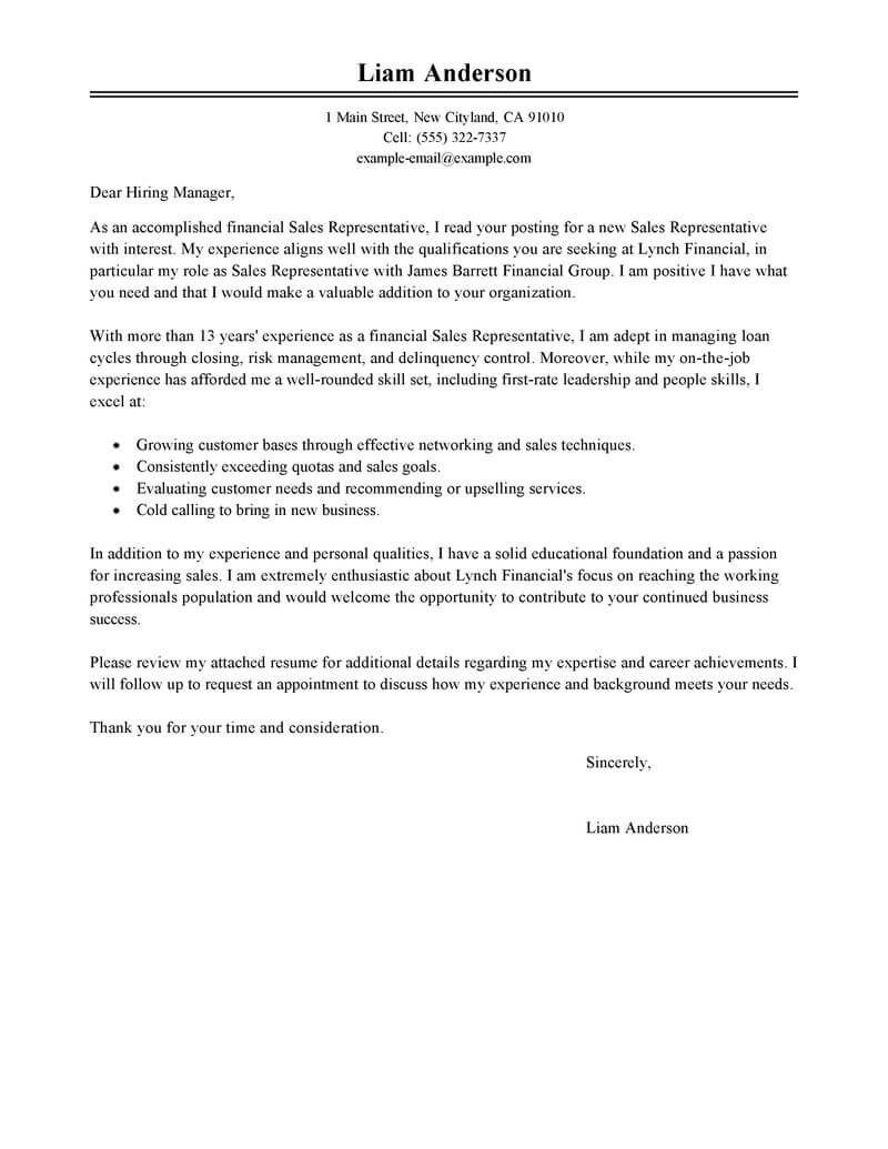 Sample Resume Objectives for Sales Representative Cover Leter Examples for Sales