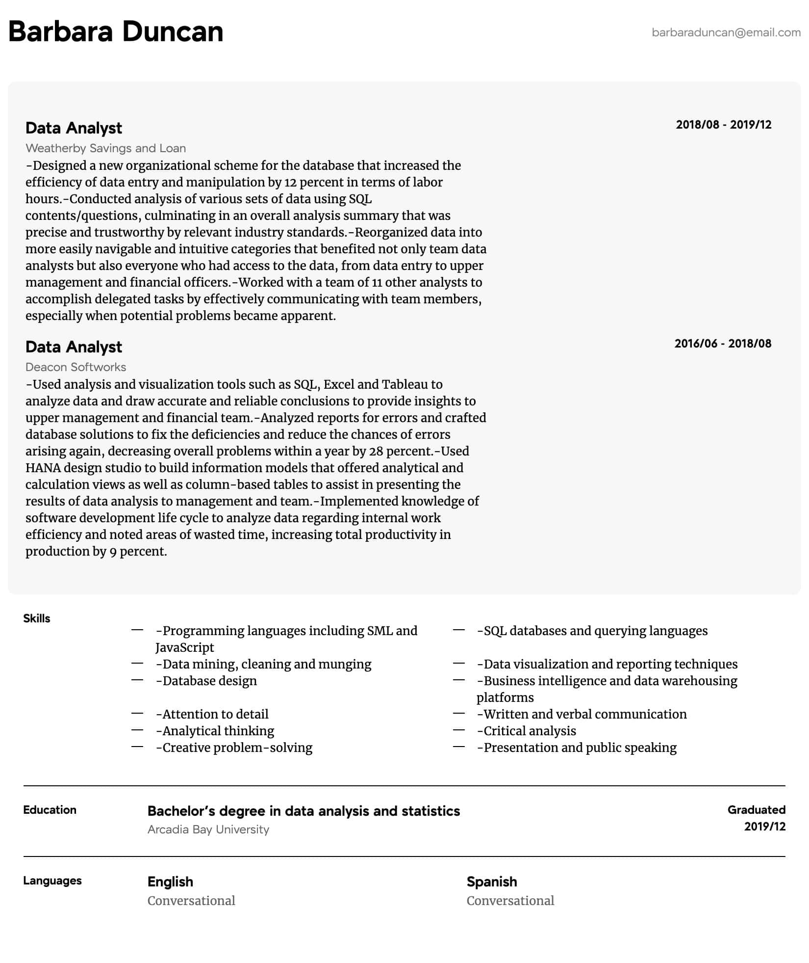 Sample Resume Of A Data Analyst Data Analyst Resume Samples All Experience Levels Resume.com …