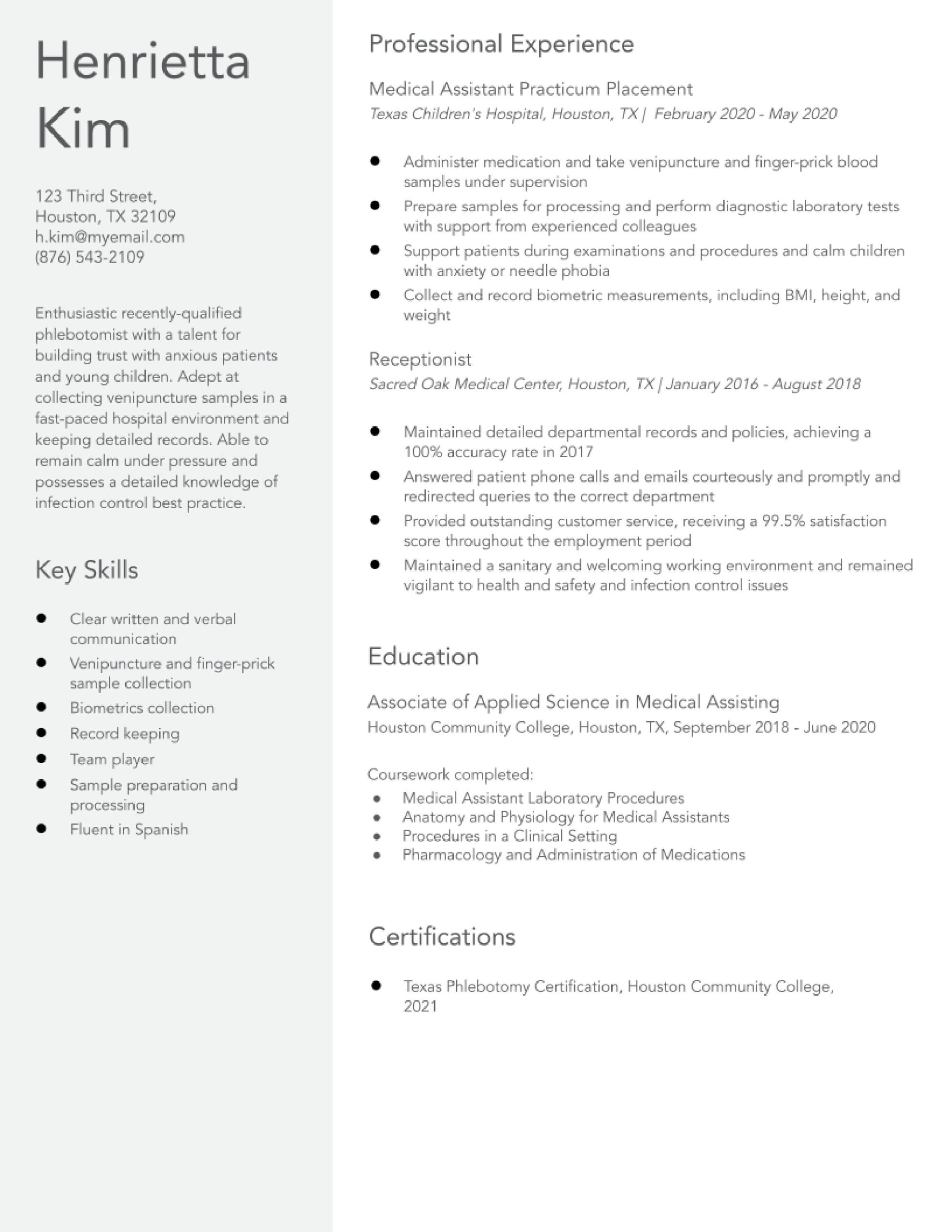 Sample Resume Of Health Technician Phlebotomy Phlebotomist Resume Examples In 2022 – Resumebuilder.com