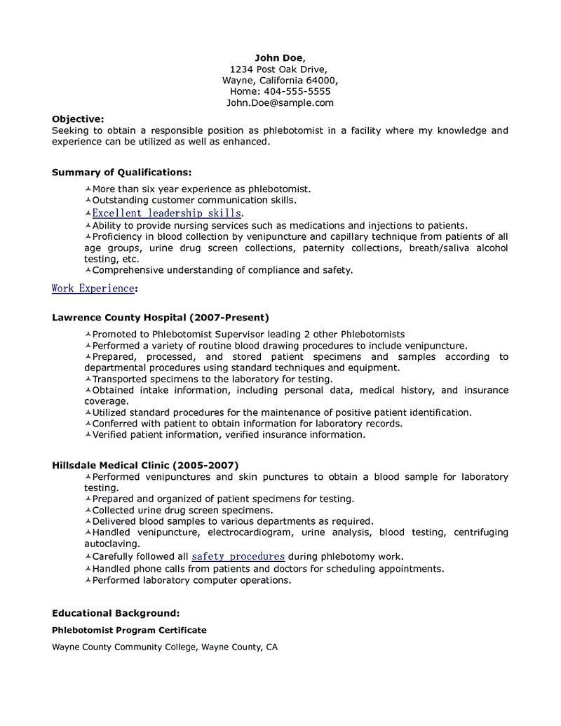 Sample Resume Of Health Technician Phlebotomy Phlebotomy Resume Sample and Tips Medical assistant Resume …