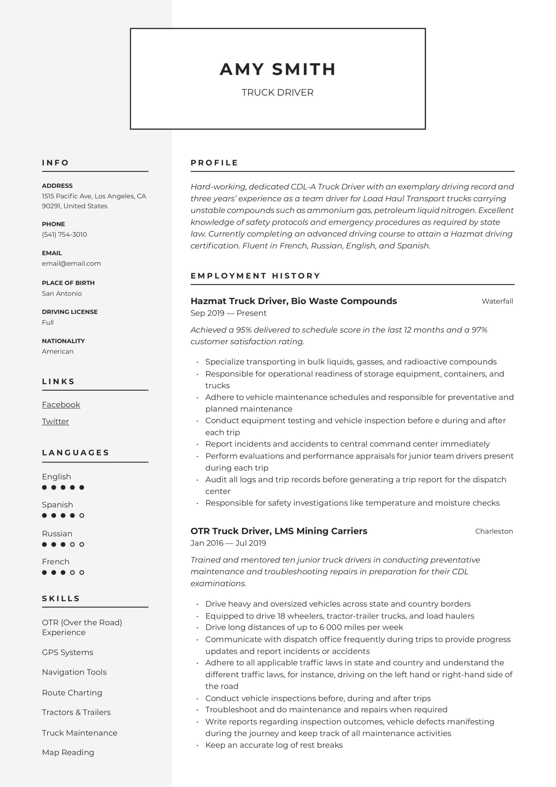Sample Resume Samples Tractor Trailer Driver Sample 1 Truck Driver Resume & Writing Guide  12 Resume Examples 2019