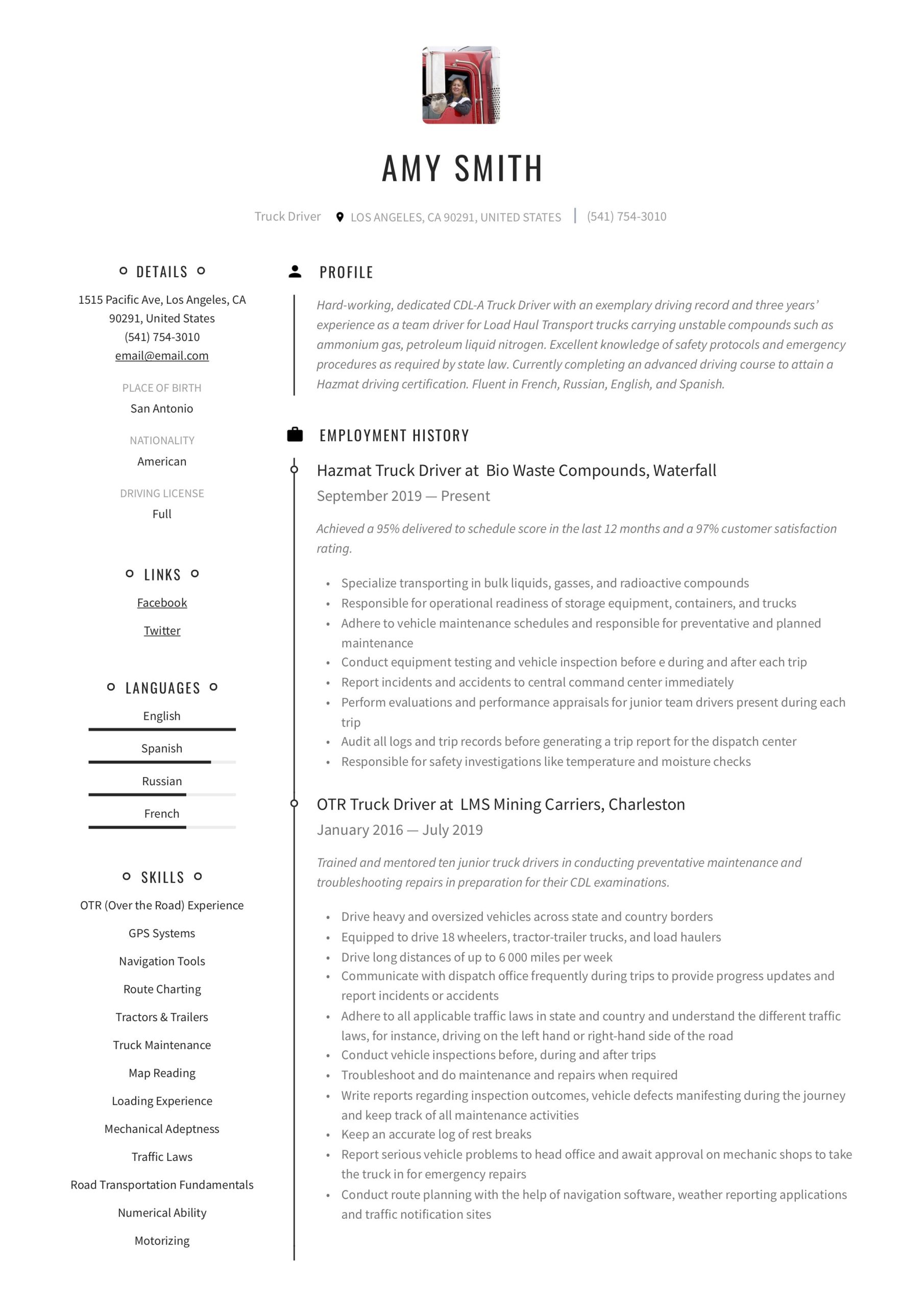Sample Resume Samples Tractor Trailer Driver Sample 1 Truck Driver Resume & Writing Guide  12 Resume Examples 2019
