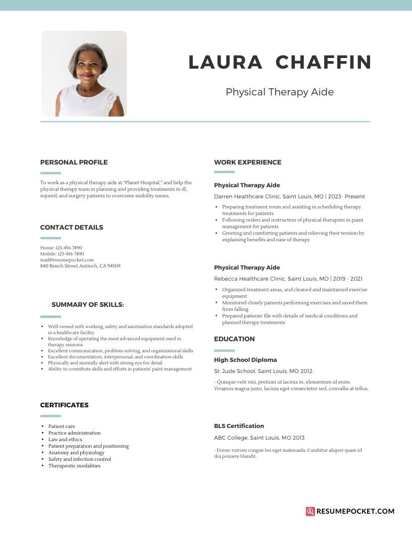 Sample Resume School Based Physical therapist assistant Professional Physical therapy Aide Resume Sample – Resumepocket