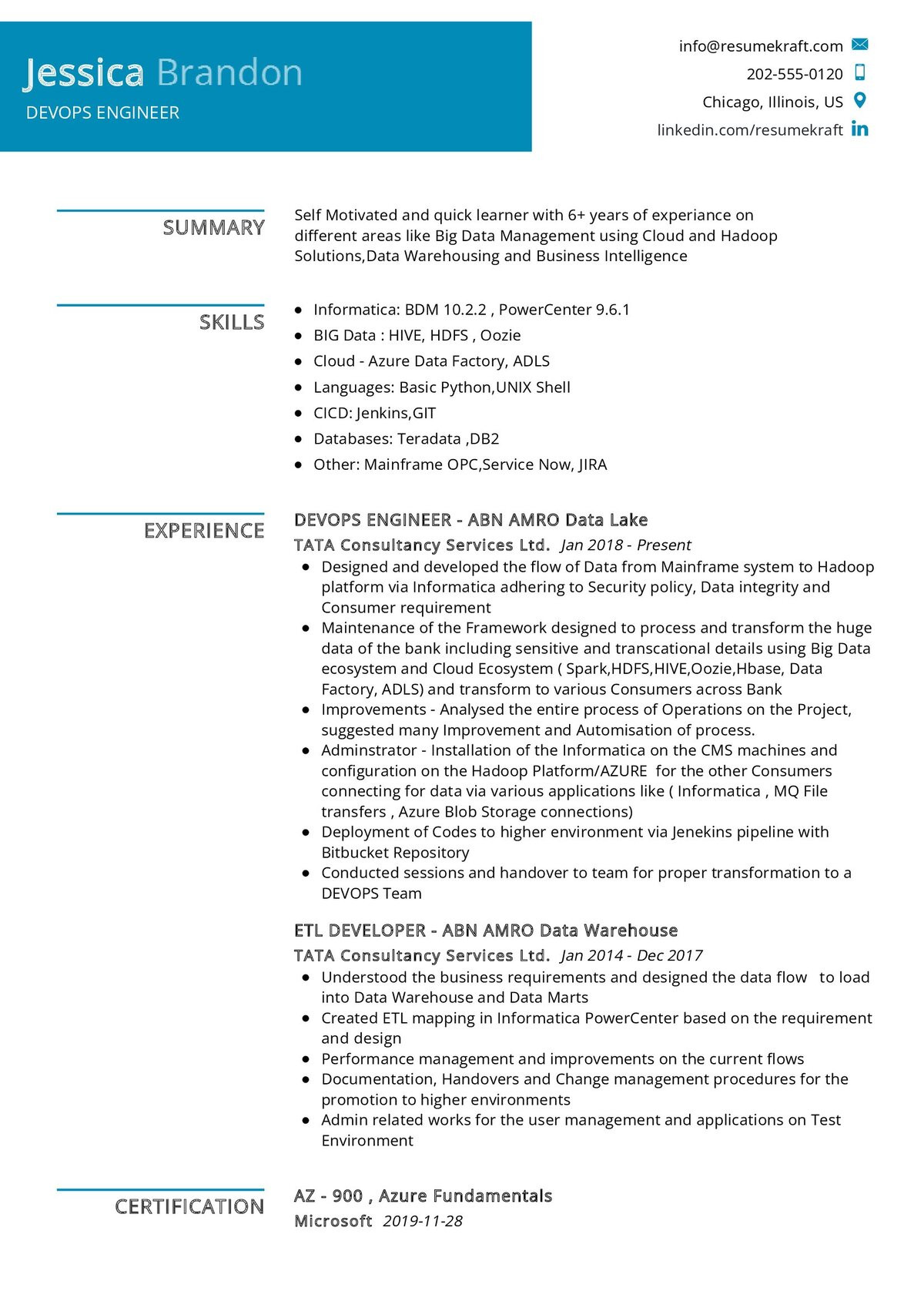 Sample Resume with Etl Developer Job Duties In Insurance Company Devops Engineer Resume Template 2022 Writing Tips – Resumekraft