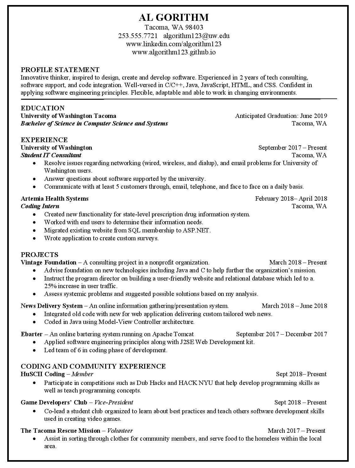 Sample Resume with Expected Graduation Date Resume & Cover Letter Career Development & Education …