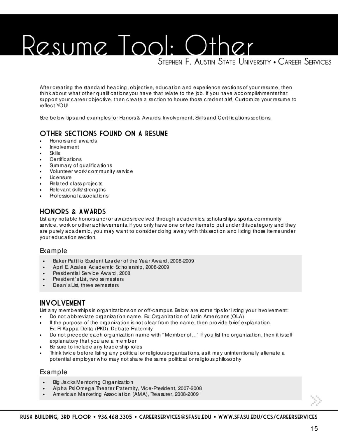 Sample Resume with Honors and Awards Resume Guide by Sfa Careers – issuu