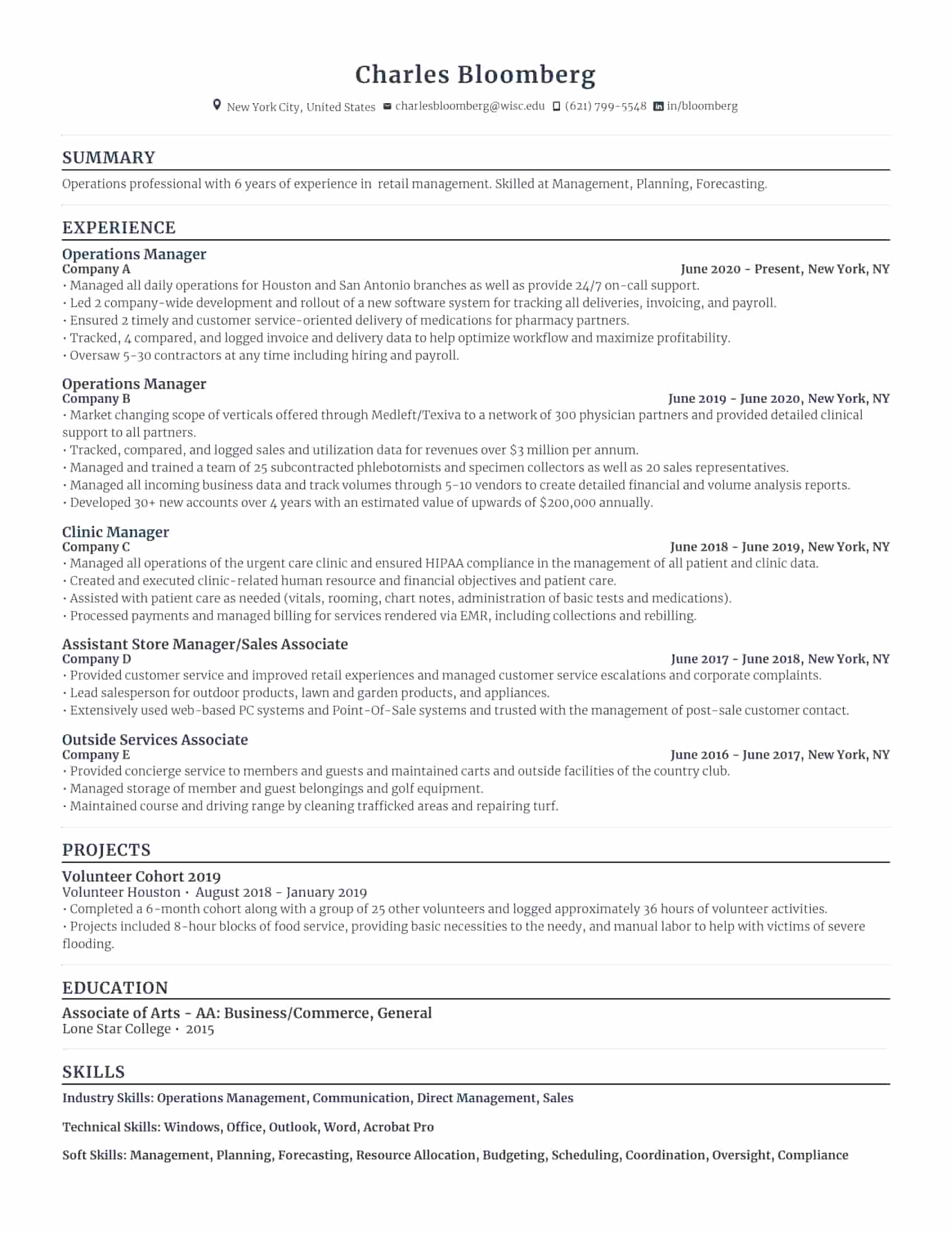 Sample Resumes for Operations Managers Facility Management Free Operations Manager Resume Sample – Rezi