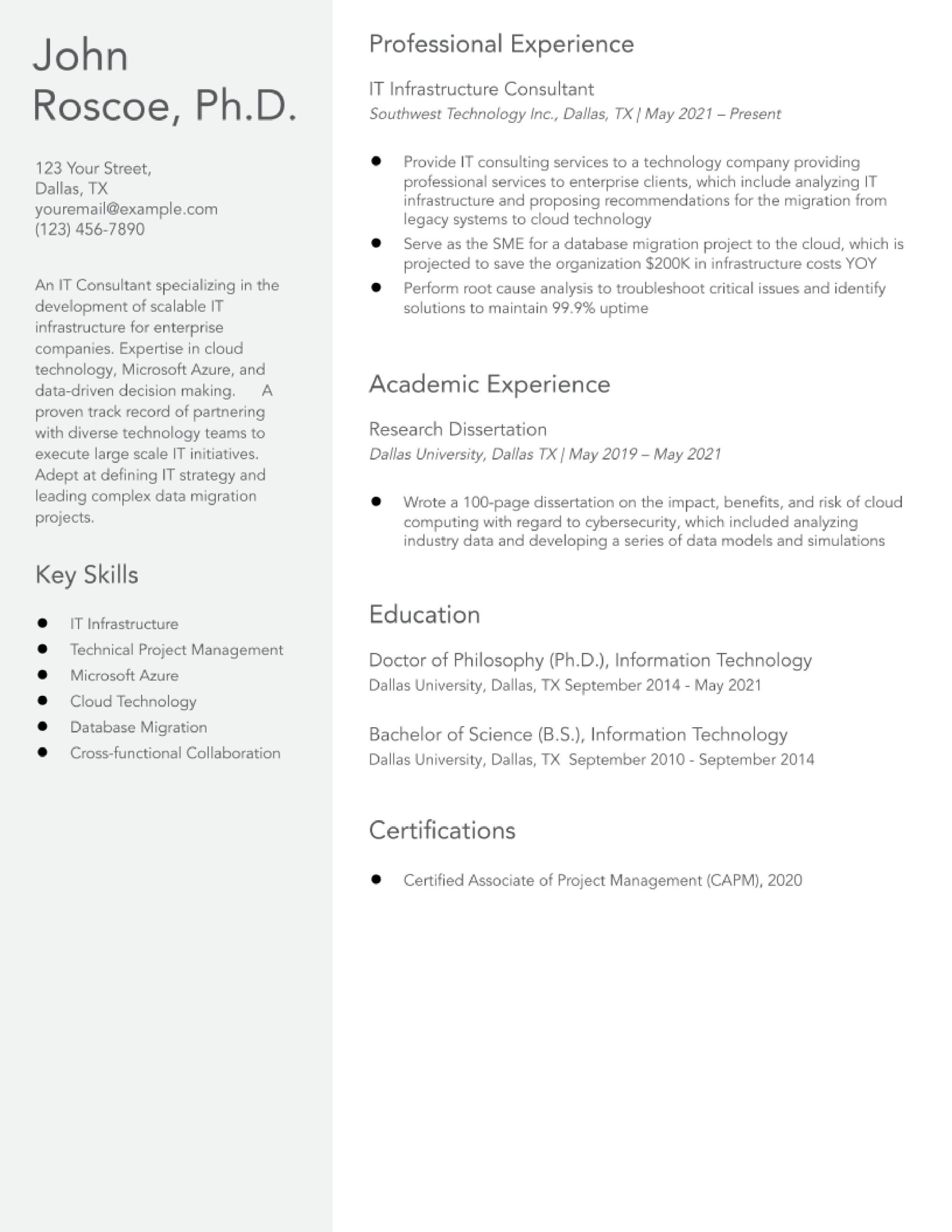 Sample Resumes for Phd for Information Technology Ph.d. Resume Examples for Industry and Non-academic Jobs In 2022 …