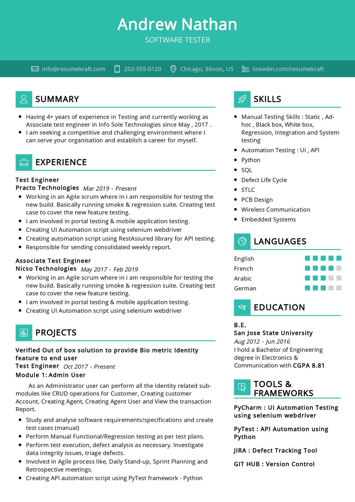 Sample softwre Testing Resume for 4 Experienced software Tester Resume Example 2022 Writing Tips – Resumekraft