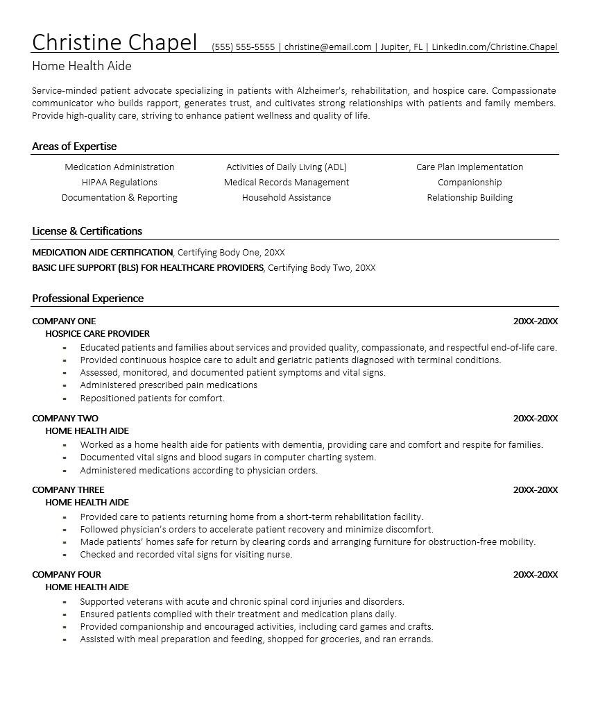 Samples Of Home Health Aide Resumes Home Health Aide Resume Monster.com