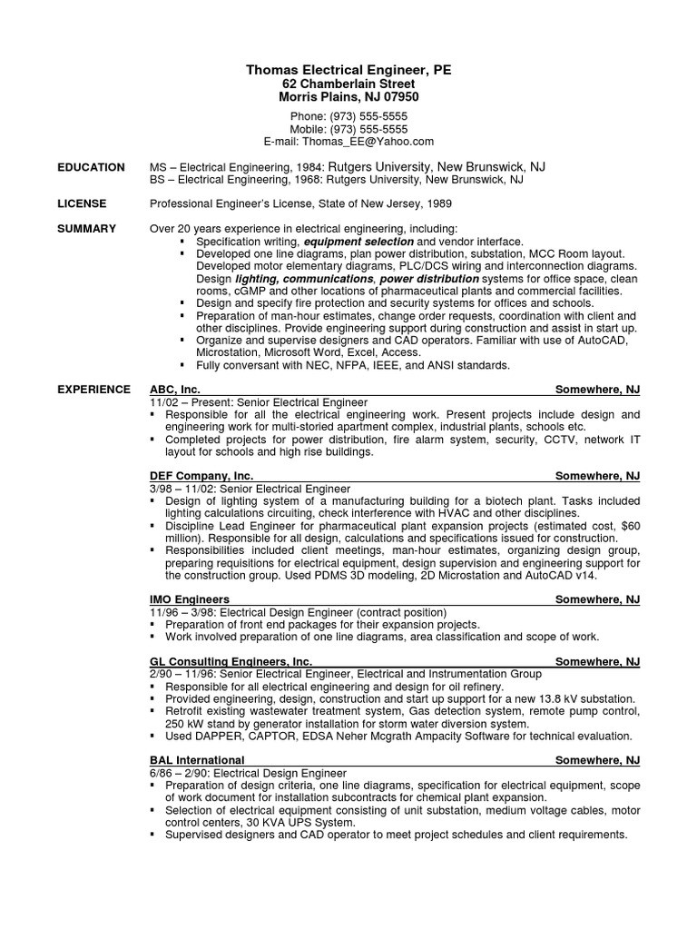 Thermal Power Plant Electrical Engineer Resume Sample Electrical Engineer Cv Pdf Electrical Substation Electrical …
