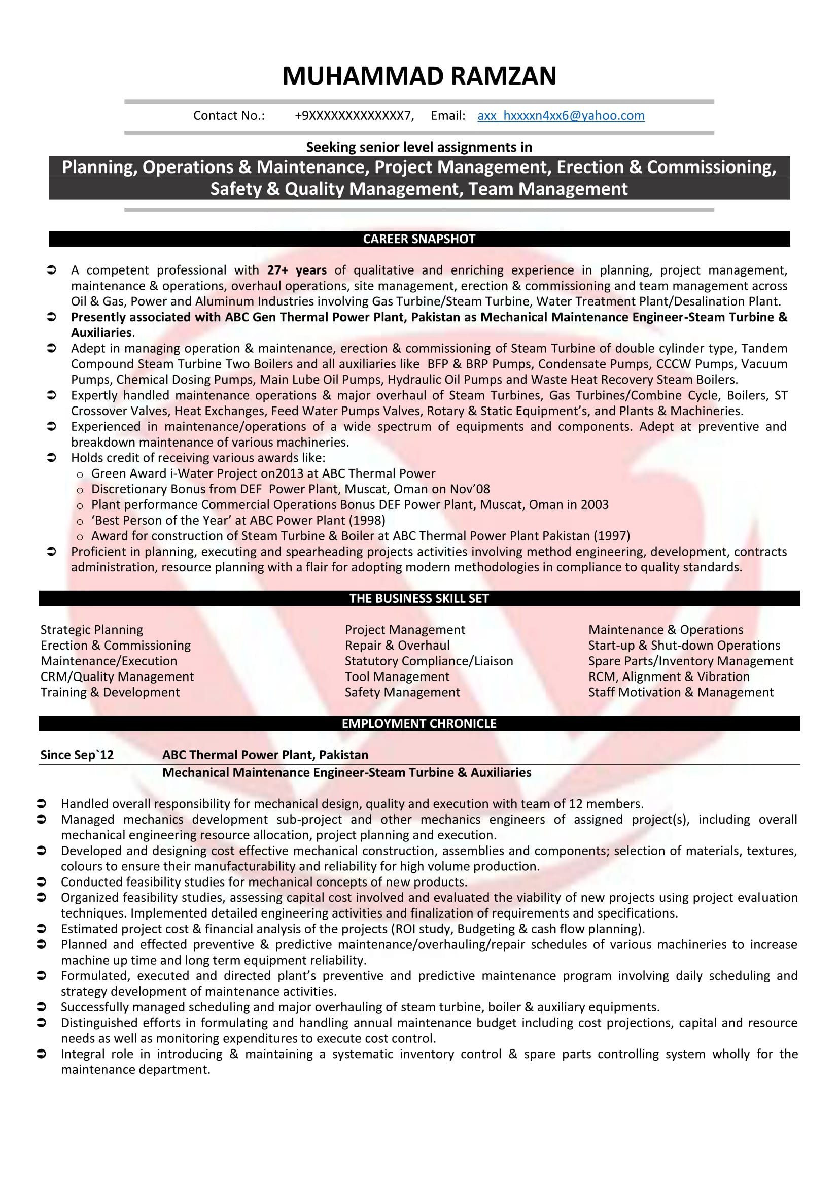 Thermal Power Plant Electrical Engineer Resume Sample Mechanical Engineer Sample Resumes, Download Resume format Templates!