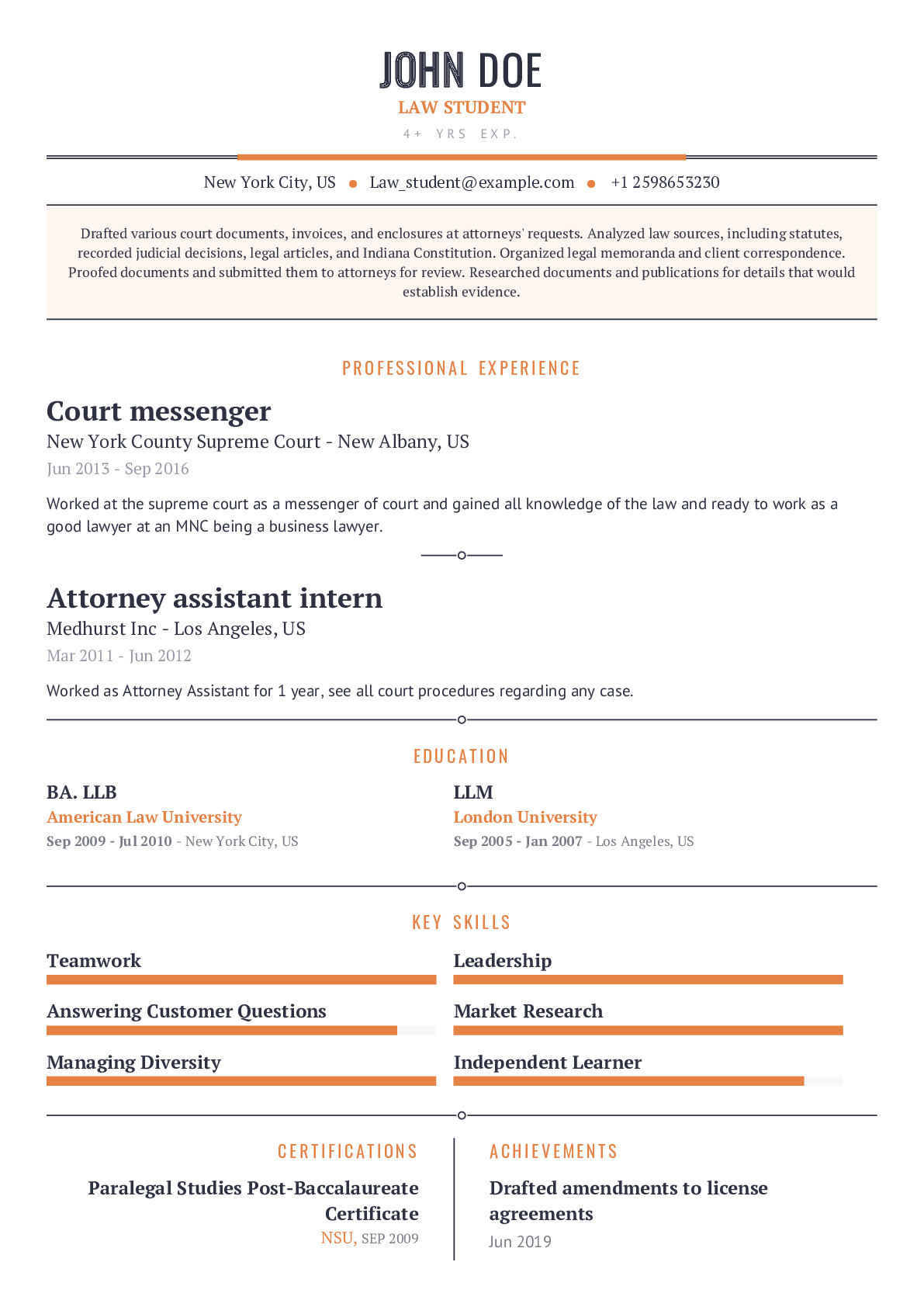 Third Year Law Student Resume Sample Law Student Resume Example with Content Sample Craftmycv