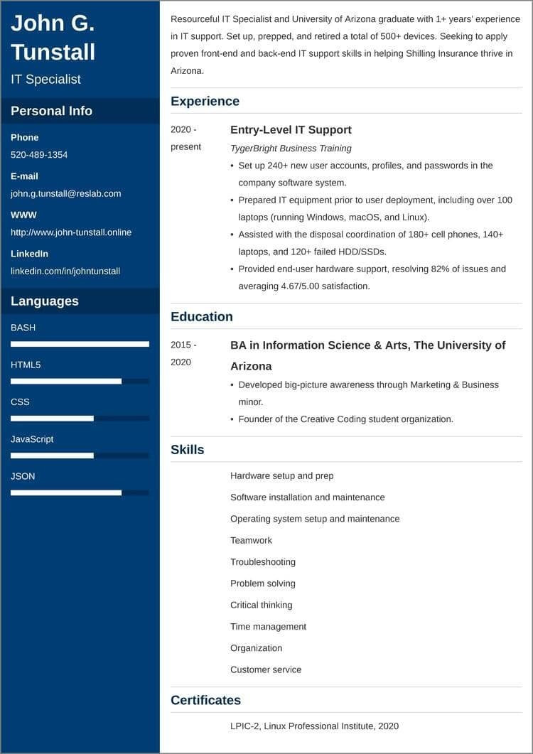 Tier 1 Technical Support Resume Samples Entry-level It Resume with No Experience – Examples for 2022