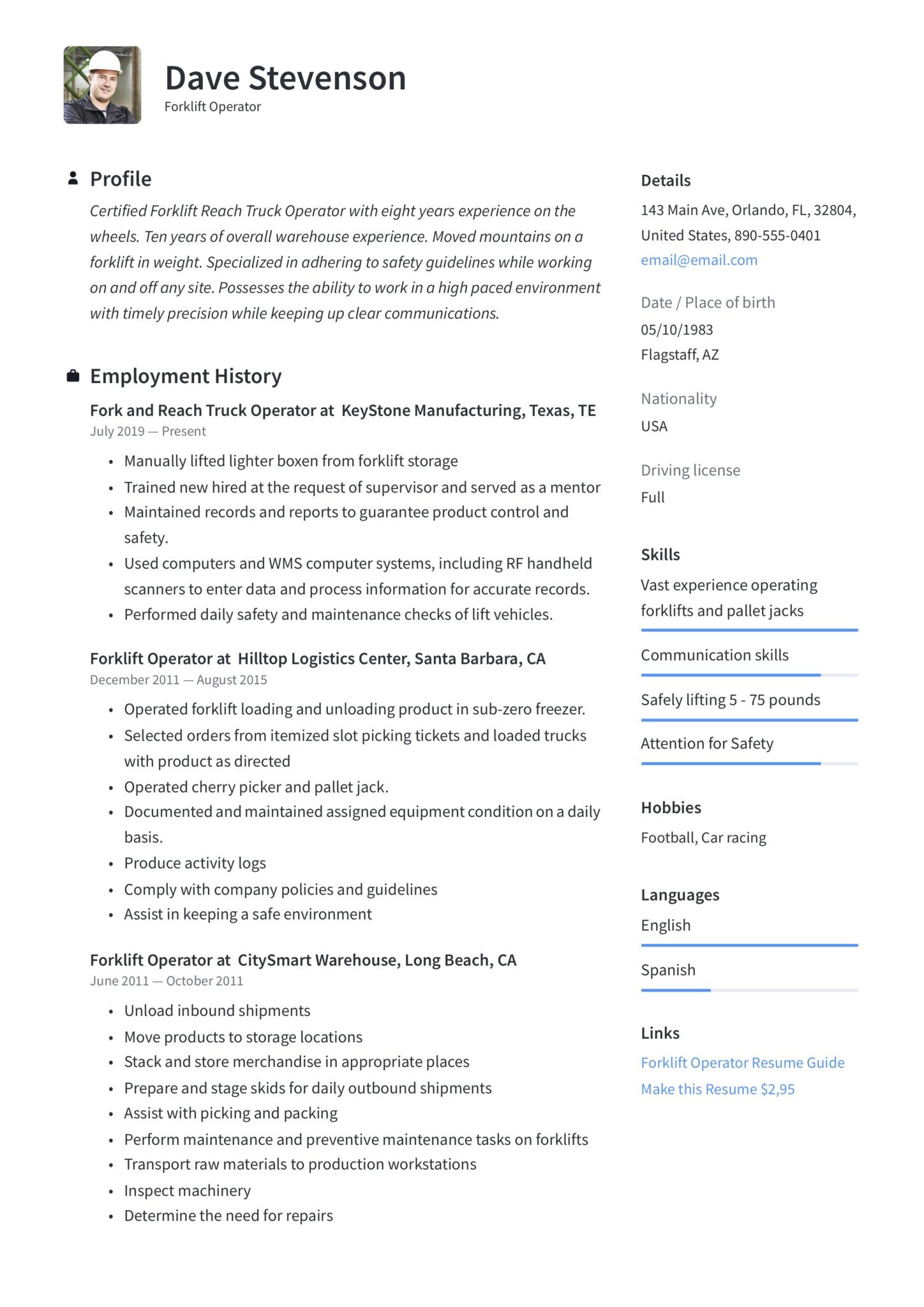 Warehouse Jobs forklift Driver Resume Sample Resume forklift Operator & Writing Guide 17 Examples Pdf 2022