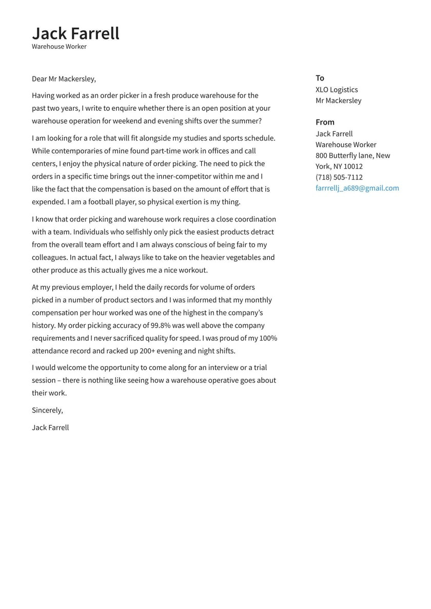 Warehouse Manager Resume Cover Letter Samples Warehouse Worker Cover Letter Examples & Expert Tips [free]