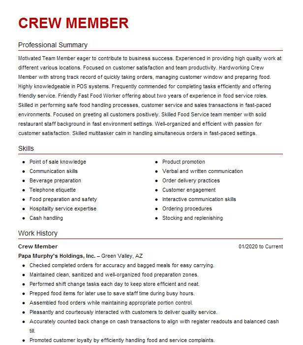 Wendy S Fast Food Resume Sample Wendy S Crew Member Resume Example Wendy S Roseville