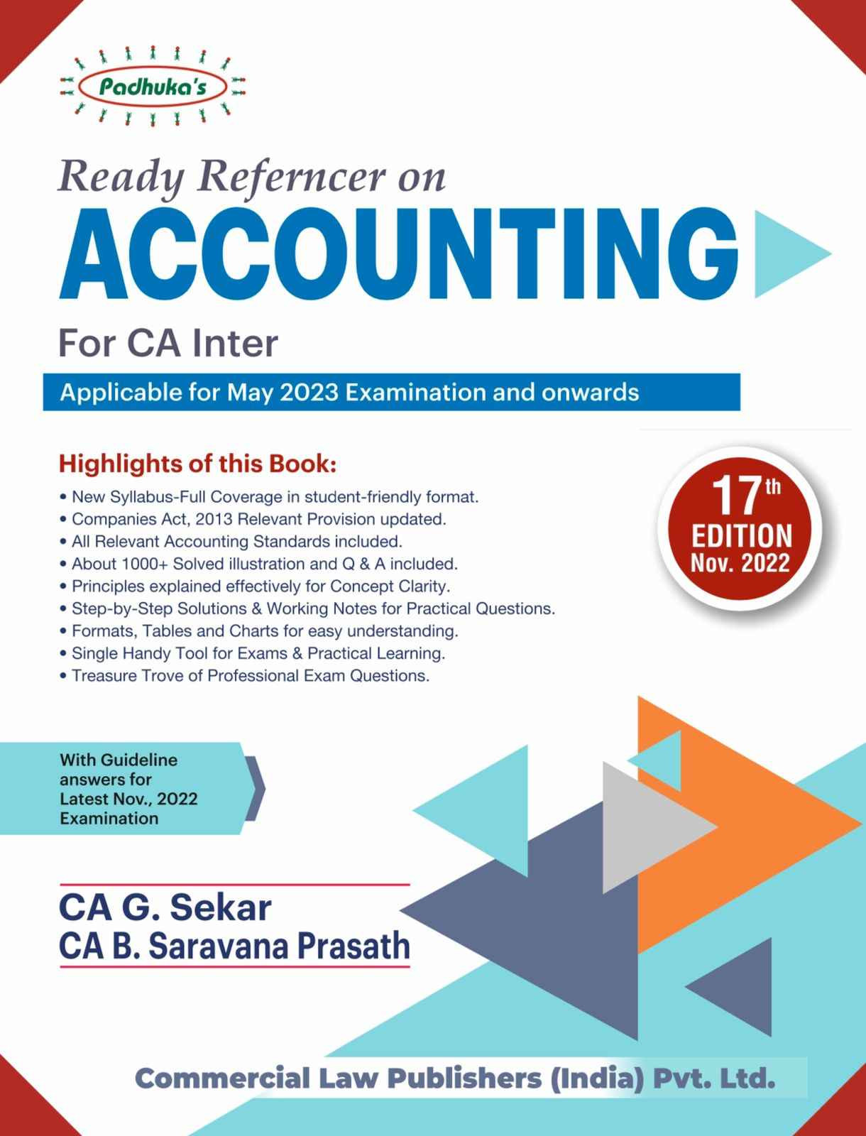 Accounting Resume Samples 2023 In India Commercial Ca Inter Padhuka Ready Referencer On Accounting for New Syllabus by G Sekar & B Sarvana Prasath Applicable for May 2023 Exam
