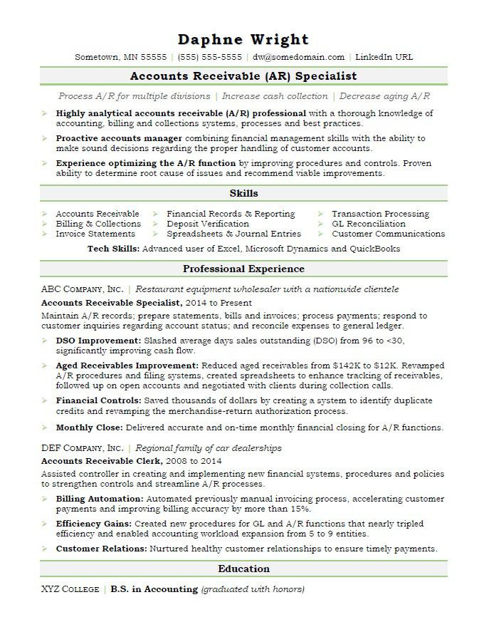 Accounts Payable and Receivable Resume Sample Accounts Receivable Resume Sample