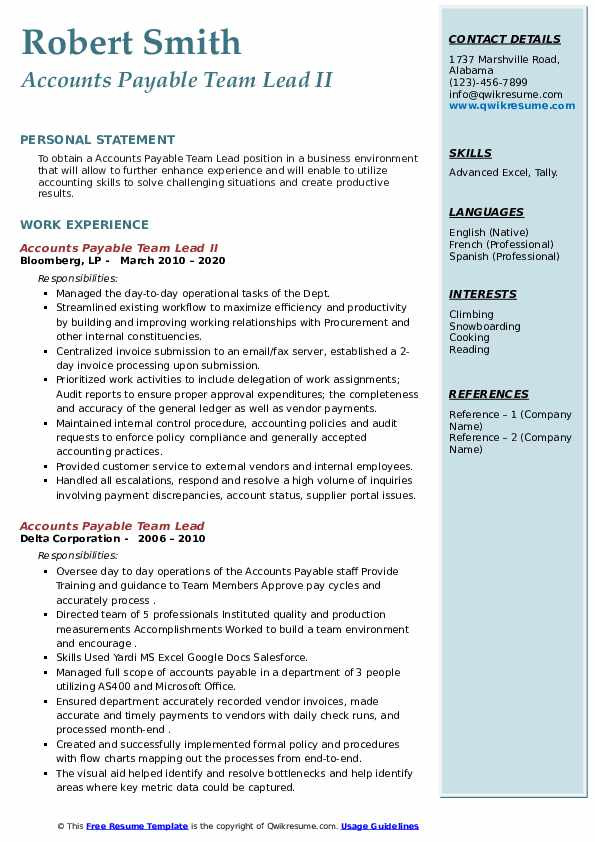 Accounts Payable Team Leader Resume Sample Accounts Payable Team Lead Resume Samples Accounts Payable Team Leader Resume Sample Accounts Payable Team Lead Resume Samples