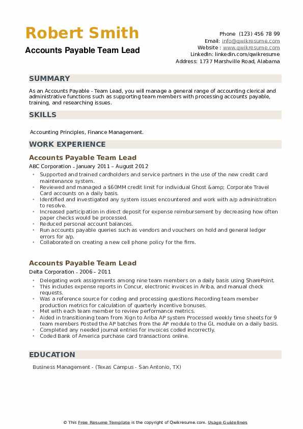 Accounts Payable Team Leader Resume Sample Accounts Payable Team Lead Resume Samples Accounts Payable Team Leader Resume Sample Accounts Payable Team Lead Resume Samples