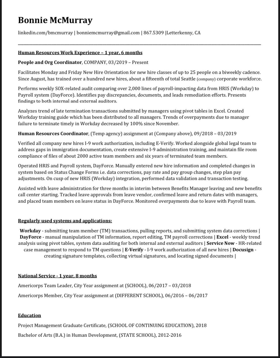Americorps National and State Resume Sample Looking to Level Up In Hr- Hope there are Letterkenny Fans Here …