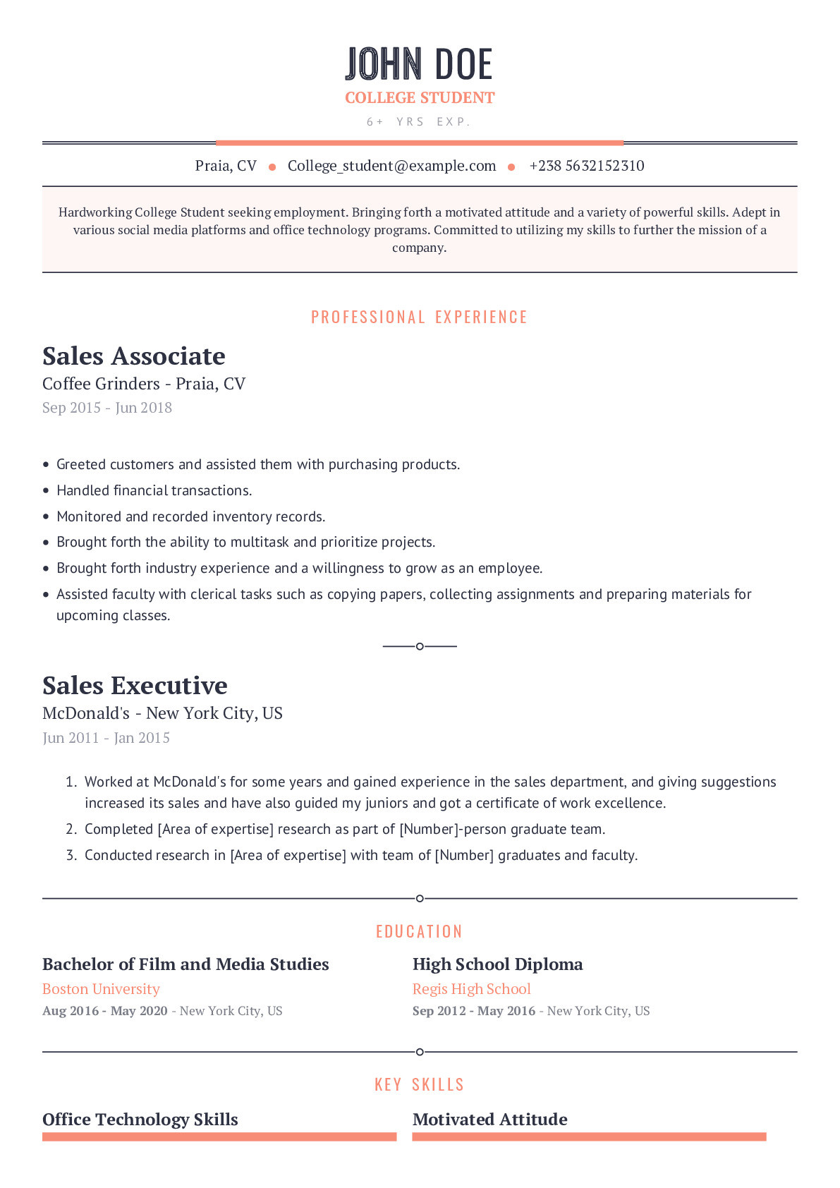 Basic Resume Samples for College Students College Student Resume Example with Content Sample Craftmycv