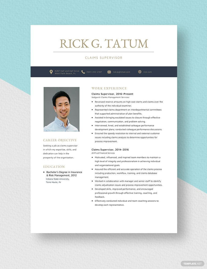 Claims Supervisor Resume Sample Objective for Resume Claims Supervisor Resume Template – Word, Apple Pages … Claims Supervisor Resume Sample Objective for Resume Claims Supervisor Resume Template – Word, Apple Pages …