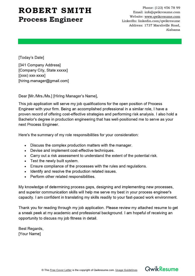 Cover Letter Sample with Gaps In Resume Process Engineer Cover Letter Examples – Qwikresume