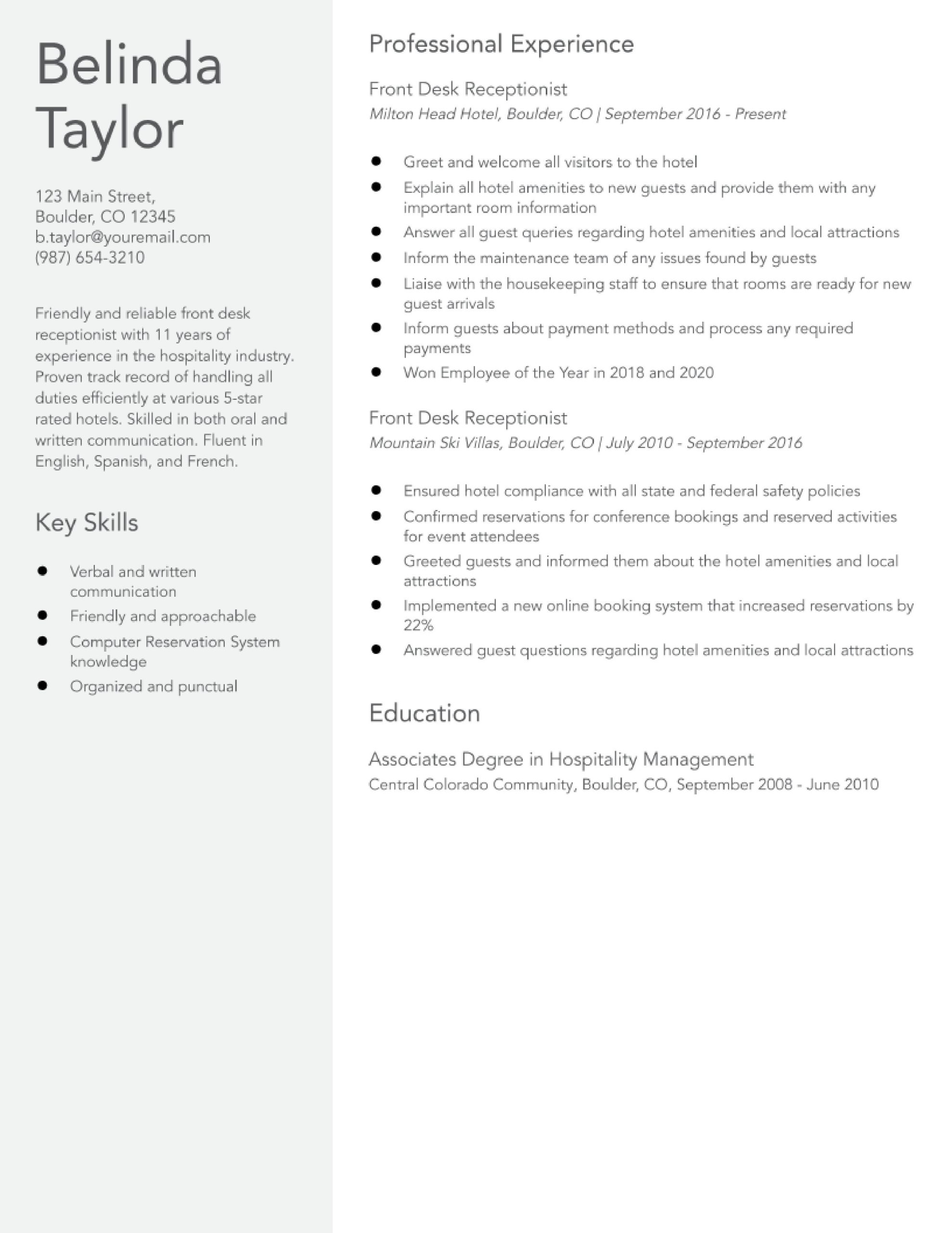 Desktop Resume Sample Relates to Team Meeting Front Desk Receptionist Resume Examples In 2022 – Resumebuilder.com