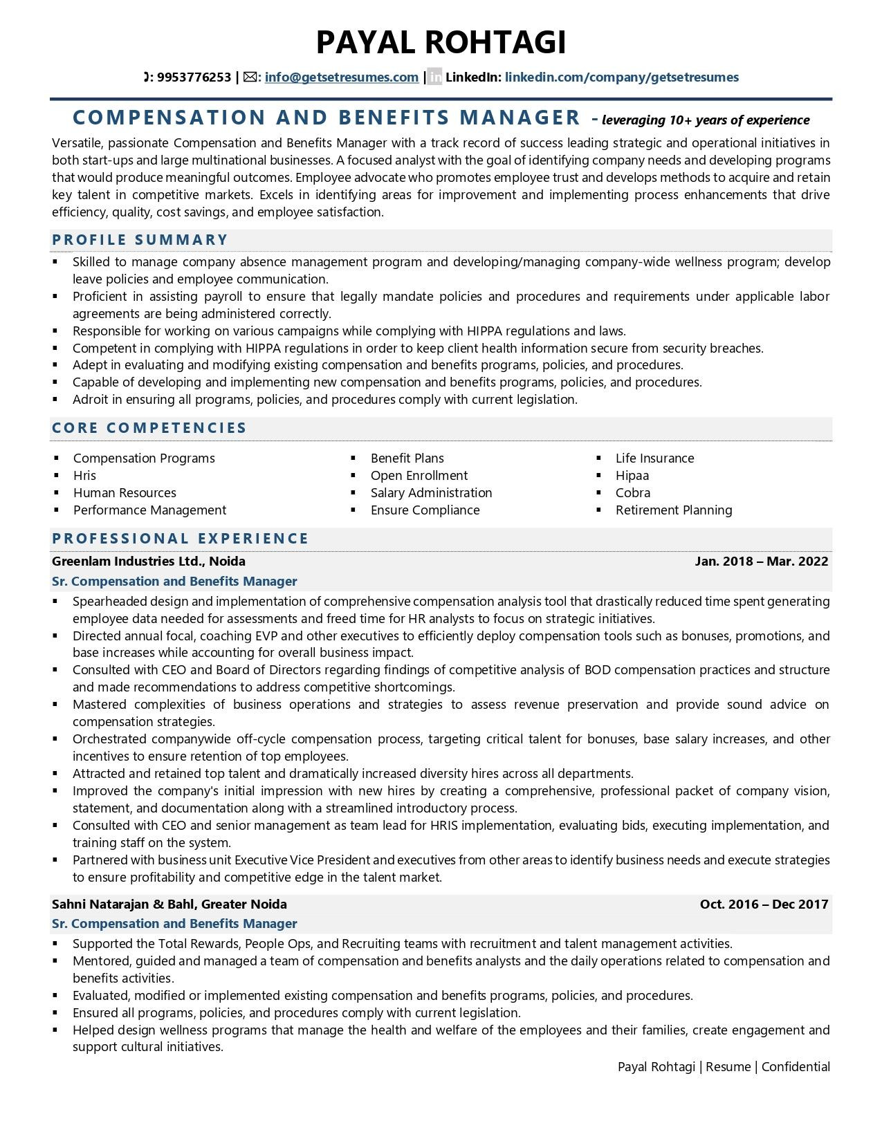 Employee Benefits Account Manager Resume Sample Compensation & Benefits Manager Resume Examples & Template (with …