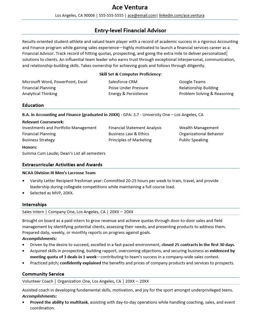 Entry Level Resume Samples for Coach assistant Sample Resume with No Experience Monster.com